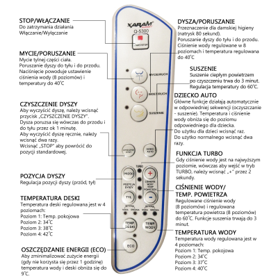 Elektroniczna, wielofunkcyjna deska myjąca WC z funkcją bidetu, podgrzewana deska myjąca XARAM Energy Q-5300 wersja: krótka (R). kod: XE-Q5300R